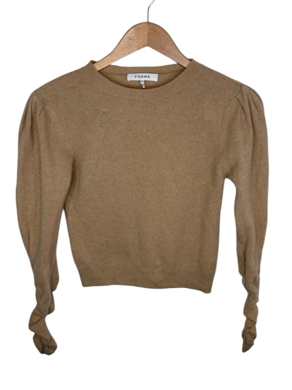 Frame Caramel Cashmere Puffed Ruched Sleeve Long Sleeve Sweater Women Size S